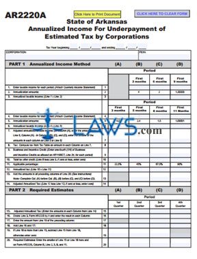 AR2220A Annualized Income for Underpayment of Estimated Tax