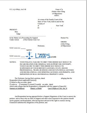 Form 4-7a Order-After Filing of Objections