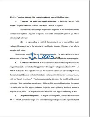 Form 4A-205 Parenting Plan And Child Support Worksheet; Wage Withholding Order