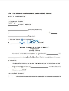 Form 4-988 Order Appointing Kinship Guardian by Consent (Paternity Admitted)