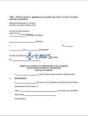 Form 4-986 Parental Consent to Appointment of Guardian and Wavier of Service of Process ( Paternity Not Admitted)