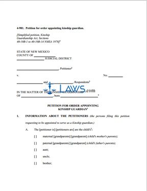 Form 4-981 Petition for Order Appointing Kinship Guardian
