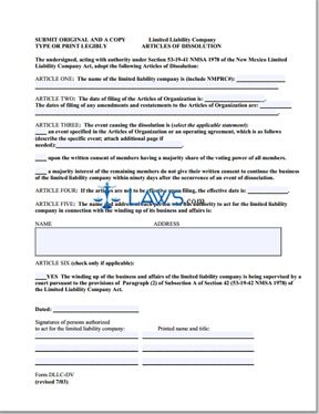 Form DLLC-DV Dissolution Packet (LLC) 