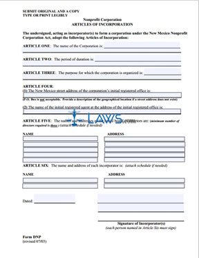 Form DNP Articles Of Incorporation Packet (Nonprofit)  