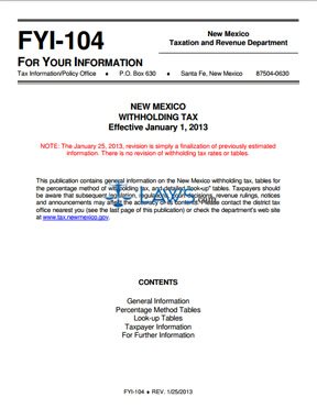 Form FYI-104 New Mexico Withholding Tax 