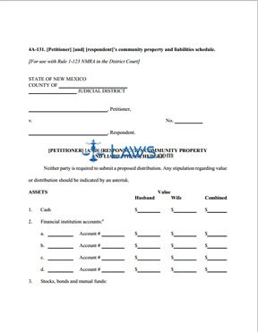 Form 4A-131 Petitioner and Respondent’s Community Property and Liabilities Schedule