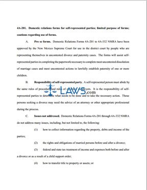 Form 4A-201 Domestic Relations Forms for Self-Represented Parties; Limited Purpose of Forms; Cautions Regarding Use of Forms