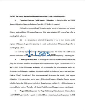 Form 4A-205 Parenting Plan and Child Support Worksheet; Wage Withholding Order