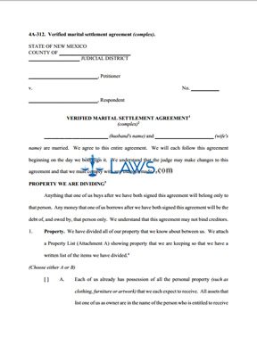Form 4A-312 Verified Marital Settlement Agreement (Complex)
