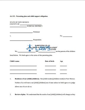 Form 4A-313 Parenting Plan and Child Support Obligation