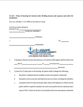 Form 4A-121 Notice of Hearing for Interim Order Dividing Income and Expenses and Order for Production