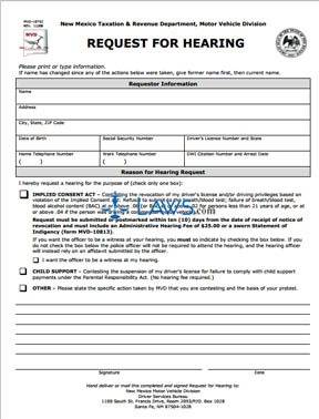 Form MVD10792 Request for Hearing Form