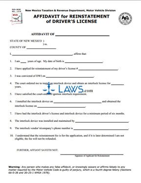 Form MVD10236 Driver License Reinstatement Affidavit Form