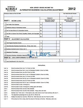 Form NJ-BUS-2 Alternative Business Calculation Adjustment