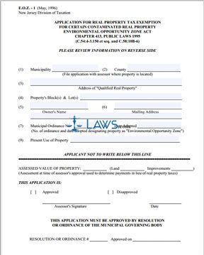 Form EOZ-1 Application for Real Property Exemption
