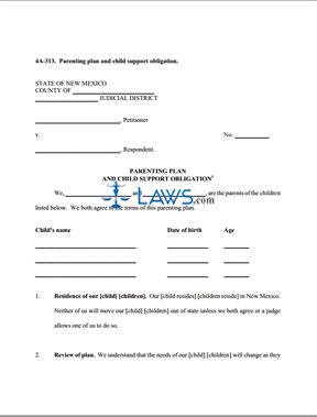 Form 4A-313  Parenting Plan And Child Support Obligation