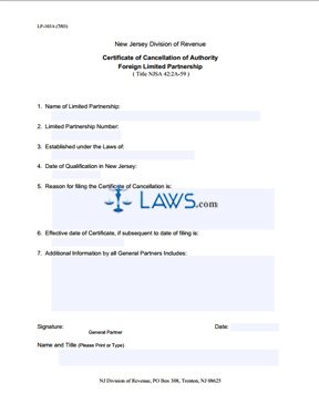 Form LP-103A Certificate Of Cancellation Of Authority (Foreign Limited Partnership)