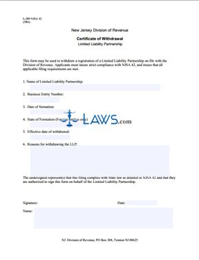 Form L-209 Certificate Of Withdrawal (LLP) 
