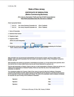 Form C-159A Certificate Of Dissolution (Before Commencing Business) 