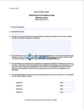 Form C-159C Certificate Of Dissolution (Without Assets) 