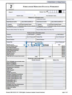 Form CN-11269 Foreclosure Mediation Financial Worksheet
