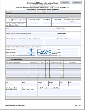 Form CN-10486 Confidential Litigant Information Sheet