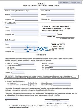 CN 10148 Small Claims Form $3,000 Limit