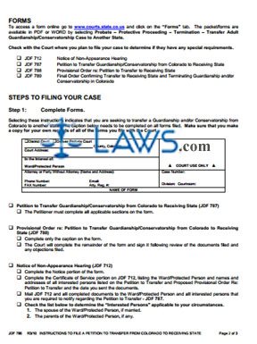Instructions to File a Petition to Transfer Adult Guardianship and/or Conservatorship from Colorado 