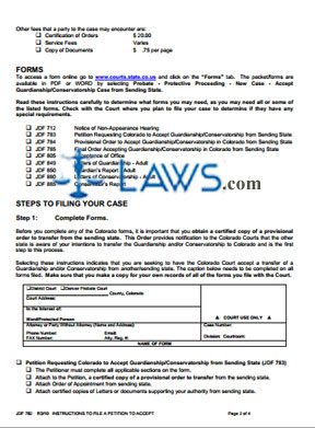 Instructions to File Petition to Accept Adult Guardianship and/or Conservatorship in Colorado from 