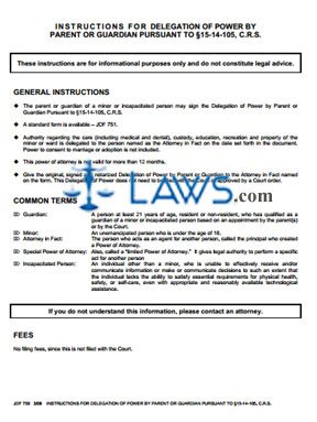 Instructions for Delegation of Power by Parent or Guardian Pursuant to 15-14-105, C.R.S.