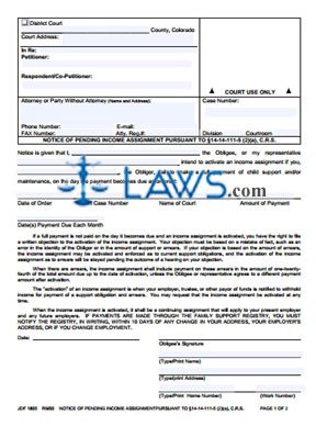 Notice of Pending Income Assignment Pursuant to §14-14-111-5 (2)(a), C.R.S.
