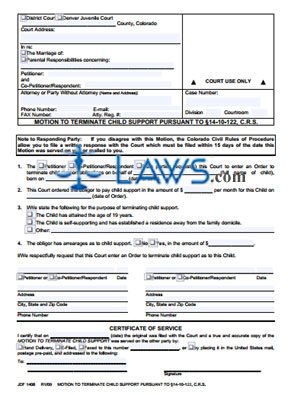 Motion to Terminate Child Support Per §14-10-122, C.R.S.