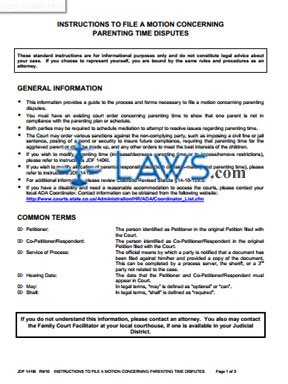 Instructions to File a Motion Concerning Parenting Time Disputes