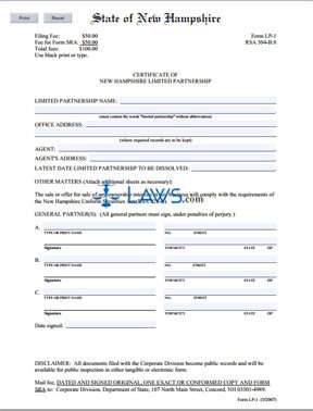 Form NH Certificate of Limited Partnership 