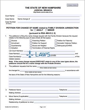 Form NHJB-2319-F Petition for Change of Name Related to Family Division Jurisdiction