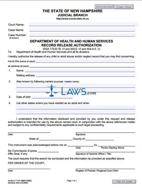 Form NHJB-2171-FP Department of Health and Human Services Record Release Authorization