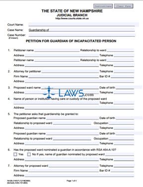 Form NHJB-2165-P Petition for Guardian of Incapacitated Person