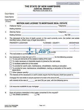 Form NHJB-2134-P Motion and License to Mortgage Real Estate