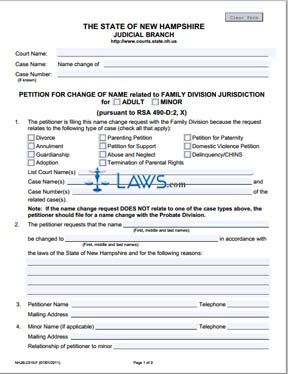 Form NHJB-2319-F Petition for Change of Name Related to Family Division Jurisdiction for Adult/Minor