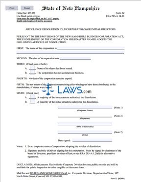 Form 32 Articles of Dissolution by Incorporator(s) or Initial Directors 