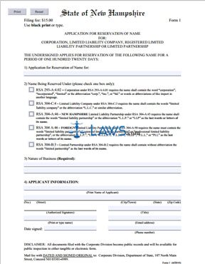 Form 1 Application for Reservation of Name 