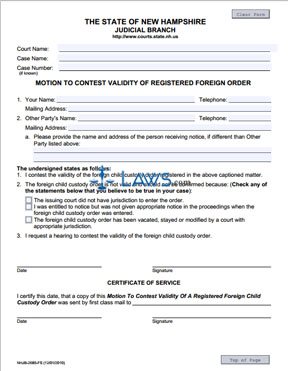 Form NHJB-2685-FS  Motion to Contest Validity of Foreign Order 