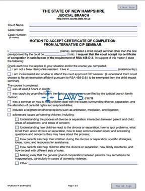 Form NHJB-2637-FS Motion to Accept Certificate of Completion from Alternative CIP Seminar 