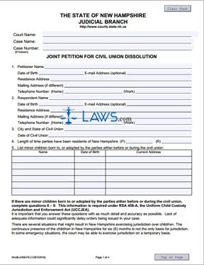 Form NHJB-2450-FS Joint Petition for Civil Union Dissolution