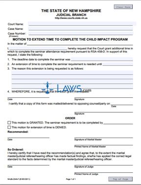 Form NHJB-2346-F Motion to Extend Time to Complete Child Impact Program 