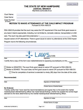 Form NHJB-2343-F Motion to Waive Attendance at the Child Impact Program 