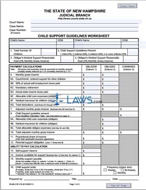 Form NHJB-2101-FS Child Support Guidelines Worksheet 