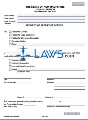 Form NHJB-2067-FS Affidavit of Receipt of Service 