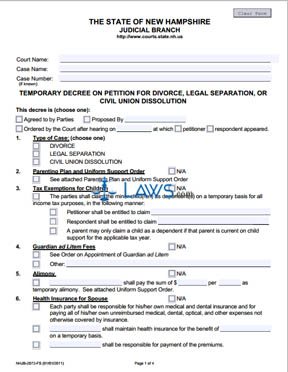 Form NHJB-2072-FS Temporary Decree on Divorce or Legal Separation 