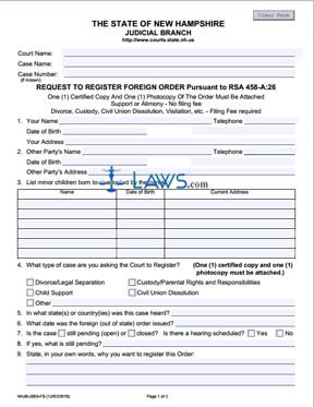 Form NHJB-2063-FS Petition to Register Foreign Order 